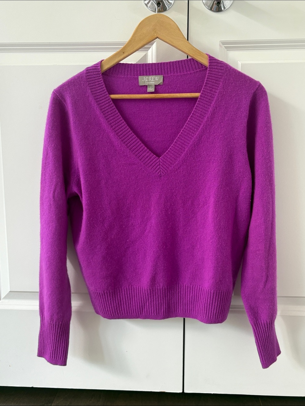 J. Crew V-Neck Sweater in Bright Magenta